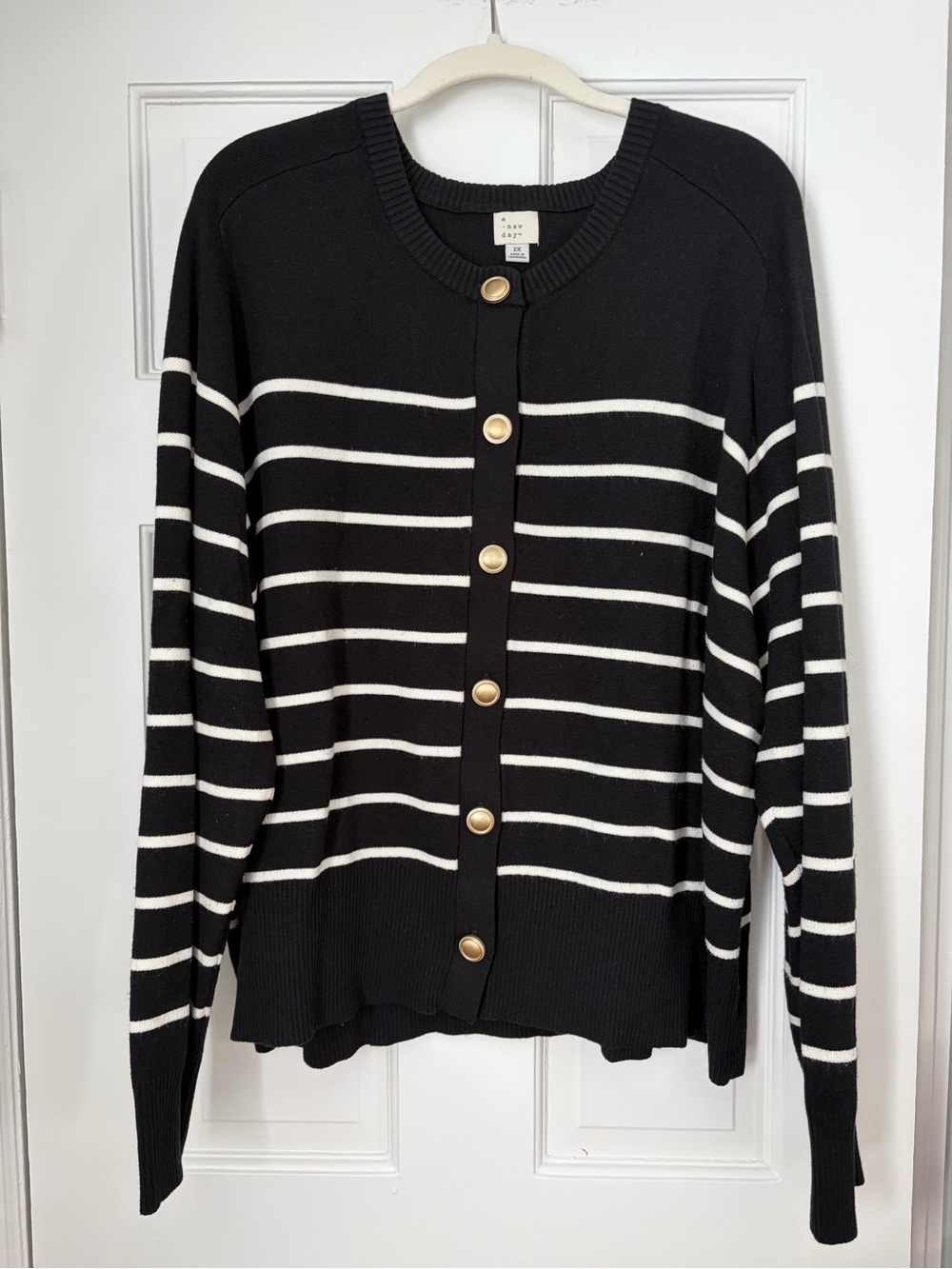 Black & White Striped Button Cardigan Sweater